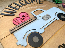 Load image into Gallery viewer, Interchangeable Truck With 12 Shapes Sign File SVG, Shiplap Door Hanger, Glowforge Laser, LuckyHeartDesignsCo