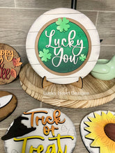 Load image into Gallery viewer, Interchangeable Seasonal Shiplap Round for Tiered Trays File SVG, Seasonal Shapes, Glowforge Laser, LuckyHeartDesignsCo