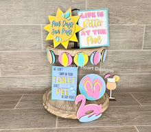 Load image into Gallery viewer, Pool Tiered Tray File SVG, Glowforge Laser, Summer Tier Tray, LuckyHeartDesignsCo