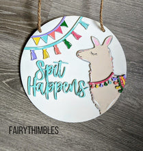 Load image into Gallery viewer, Spit Happens Llama Door Hanger File SVG, Glowforge Laser, LuckyHeartDesignsCo