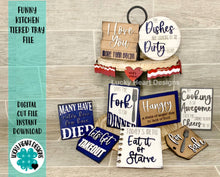 Load image into Gallery viewer, Funny Kitchen Tiered Tray Bundle File SVG, Glowforge Laser, Tier Tray, LuckyHeartDesignsCo