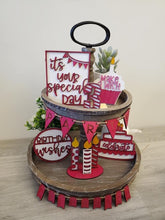 Load image into Gallery viewer, Birthday Tiered Tray file SVG, Glowforge, Celebrate Candles, Lucky Heart Designs