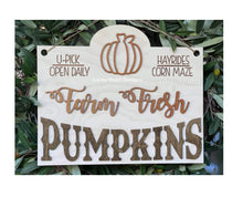 Load image into Gallery viewer, Farm Fresh Pumpkins Door Hanger File SVG, Fall Sign, Glowforge Laser, LuckyHeartDesignsCo