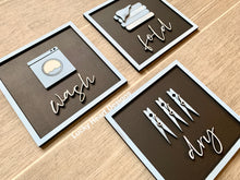 Load image into Gallery viewer, Wash Dry Fold Sign File SVG, Laundry Room, Glowforge Laser, LuckyHeartDesignsCo