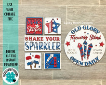 Load image into Gallery viewer, USA Wall Collage File, Fourth of July, Glowforge Sign Laser, LuckyHeartDesignsCo
