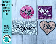 Load image into Gallery viewer, Floral 3 piece layered framed designs file, SVG