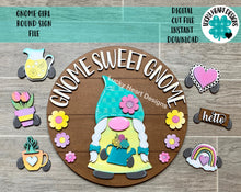 Load image into Gallery viewer, Gnome Girl Round Sign Interchangeable File SVG, Glowforge, LuckyHeartDesignsCo
