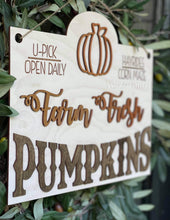 Load image into Gallery viewer, Farm Fresh Pumpkins Door Hanger File SVG, Fall Sign, Glowforge Laser, LuckyHeartDesignsCo