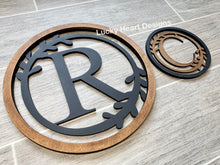 Load image into Gallery viewer, Wreath Initial File SVG, Monogram Letter, Glowforge Laser, LuckyHeartDesignsCo