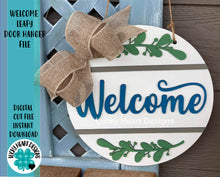 Load image into Gallery viewer, Welcome Leafy Door Hanger Sign File SVG, Glowforge, LuckyHeartDesignsCo