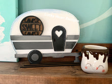 Load image into Gallery viewer, Standing Interchangeable Camper File SVG, Camping Sign File, Seasonal Shapes, LuckyHeartDesignsCo