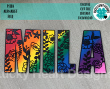 Load image into Gallery viewer, Mila Floral Alphabet File SVG, Flower Name Sign, LuckyHeartDesignsCo