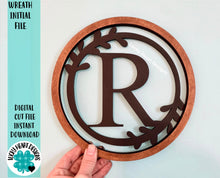 Load image into Gallery viewer, Wreath Initial File SVG, Monogram Letter, Glowforge Laser, LuckyHeartDesignsCo