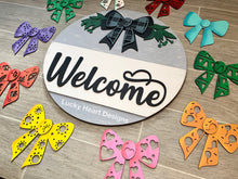Load image into Gallery viewer, Interchangeable Bow Welcome Sign File SVG, Glowforge Door Hanger, LuckyHeartDesignsCo