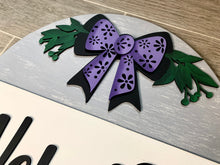 Load image into Gallery viewer, Interchangeable Bow Welcome Sign File SVG, Glowforge Door Hanger, LuckyHeartDesignsCo