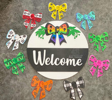 Load image into Gallery viewer, Interchangeable Bow Welcome Sign File SVG, Glowforge Door Hanger, LuckyHeartDesignsCo