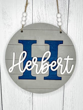 Load image into Gallery viewer, Name Initial Round Door Hanger File SVG, Glowforge Laser, Shiplap Sign, LuckyHeartDesignsCo