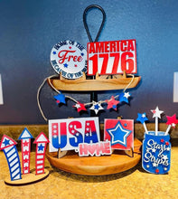Load image into Gallery viewer, Patriotic Tiered Tray File SVG, Glowforge 4th of July Tier Tray, Lucky Heart Designs