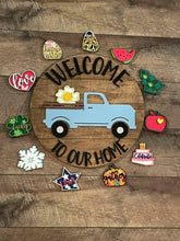 Load image into Gallery viewer, Interchangeable Truck With 12 Shapes Sign File SVG, Shiplap Door Hanger, Glowforge Laser, LuckyHeartDesignsCo