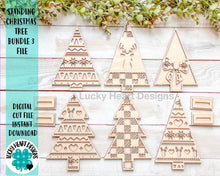 Load image into Gallery viewer, Standing Christmas Tree Bundle 3 File SVG, Holiday Decor Glowforge, LuckyHeartDesignsCo