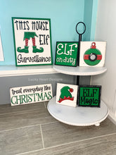 Load image into Gallery viewer, Elf Wall Collage File SVG, Glowforge Christmas Decor, Leaning Ladder, LuckyHeartDesignsCo