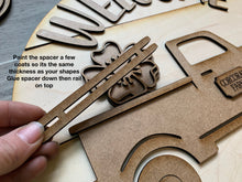 Load image into Gallery viewer, Interchangeable Truck With 12 Shapes Sign File SVG, Shiplap Door Hanger, Glowforge Laser, LuckyHeartDesignsCo