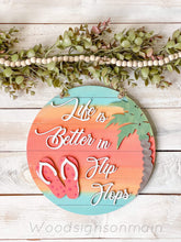 Load image into Gallery viewer, Life Is Better In Flip-flops Door Hanger Sign File SVG, Glowforge Laser Palm Tree, LuckyHeartDesignsCo
