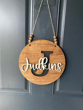 Load image into Gallery viewer, Name Initial Round Door Hanger File SVG, Glowforge Laser, Shiplap Sign, LuckyHeartDesignsCo