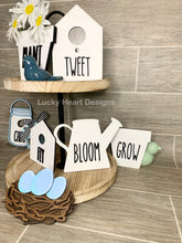 Load image into Gallery viewer, Tall Font Spring Tiered Tray File SVG, Glowforge Birdhouse, Flowerpot, LuckyHeartDesignsCo