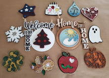 Load image into Gallery viewer, Interchangeable Door Hanger Sign Pair File, Glowforge Home Sign Shapes, LuckyHeartDesignsCo