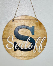 Load image into Gallery viewer, Name Initial Round Door Hanger File SVG, Glowforge Laser, Shiplap Sign, LuckyHeartDesignsCo