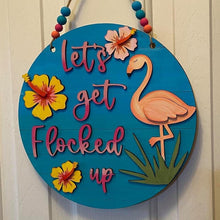 Load image into Gallery viewer, Lets Get Flocked Up Flamingo Door Hanger File SVG, Glowforge Laser, Sign, Lucky Heart DesignsCo