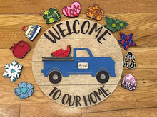 Load image into Gallery viewer, Interchangeable Truck With 12 Shapes Sign File SVG, Shiplap Door Hanger, Glowforge Laser, LuckyHeartDesignsCo