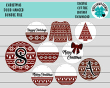 Load image into Gallery viewer, Christmas Door Hanger Bundle File SVG, Glowforge Holiday Sign Decor, LuckyHeartDesignsCo