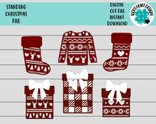 Load image into Gallery viewer, Standing Christmas File SVG, Glowforge Holiday Decor, LuckyHeartDesignsCo