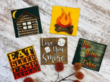 Load image into Gallery viewer, Camping Cabin S'mores Leaning Ladder File SVG, Glowforge Tiered Tray, LuckyHeartDesignsCo