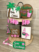 Load image into Gallery viewer, Tropical Christmas Tiered Tray File SVG, Glowforge Flamingo Palm Tree, LuckyHeartDesignsCo