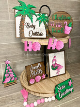 Load image into Gallery viewer, Tropical Christmas Tiered Tray File SVG, Glowforge Flamingo Palm Tree, LuckyHeartDesignsCo