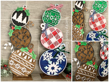 Load image into Gallery viewer, Standing Stacked Christmas Ornaments File SVG, Holiday Decor Glowforge, LuckyHeartDesignsCo