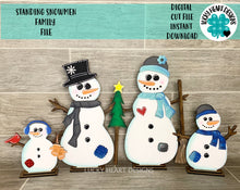 Load image into Gallery viewer, Standing Snowmen Family File SVG, Glowforge Snowman Winter Decor LuckyHeartDesignsCo