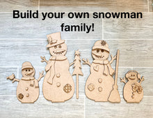Load image into Gallery viewer, Standing Snowmen Family File SVG, Glowforge Snowman Winter Decor LuckyHeartDesignsCo