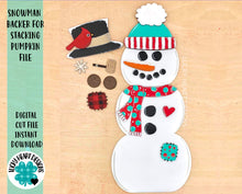 Load image into Gallery viewer, Snowman Backer for Stacking Pumpkin File SVG, Glowforge Standing Winter Decor, LuckyHeartDesignsCo