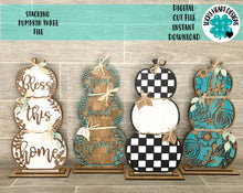 Load image into Gallery viewer, Stacking Standing Pumpkins Three File SVG, Fall Glowforge, LuckyHeartDesignsCo