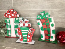 Load image into Gallery viewer, Funky Standing Christmas Presents File SVG, Glowforge Holiday, LuckyHeartDesignsCo