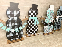 Load image into Gallery viewer, Patterned Standing Snowmen File SVG, Snowman Glowforge, LuckyHeartDesignsCo