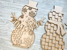 Load image into Gallery viewer, Patterned Standing Snowmen File SVG, Snowman Glowforge, LuckyHeartDesignsCo