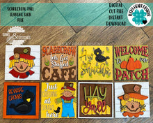 Load image into Gallery viewer, Scarecrow Fall Interchangeable Leaning Sign File SVG, Glowforge, LuckyHeartDesignsCo
