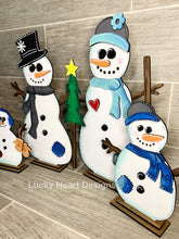 Load image into Gallery viewer, Standing Snowmen Family File SVG, Glowforge Snowman Winter Decor LuckyHeartDesignsCo