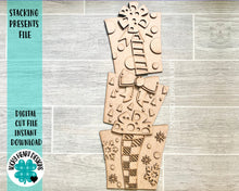 Load image into Gallery viewer, Stacking Presents File SVG, Christmas Decor Glowforge, LuckyHaertDesignsCo