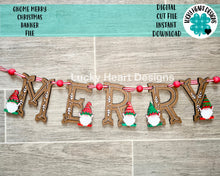 Load image into Gallery viewer, Gnome Merry Christmas Banner File SVG, Glowforge Sign, LuckyHeartDesignsCo